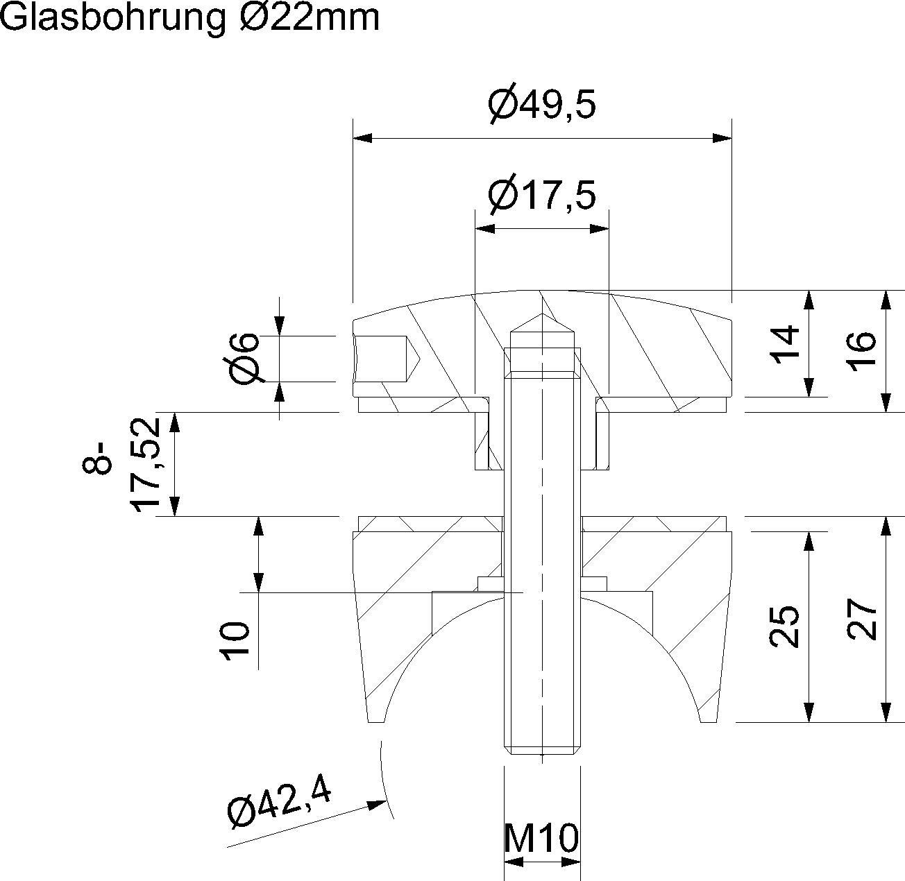 Glas-Punkthalter V2A flach gewölbt mit AbZ von Südmetall