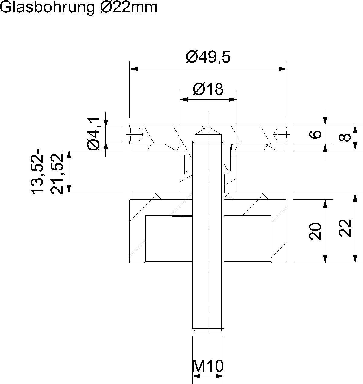 Glas-Punkthalter V2A hoch, flach mit AbP von Südmetall