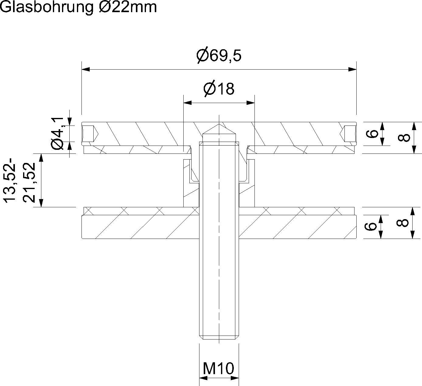 Glas-Punkthalter V2A flach mit AbZ von Südmetall