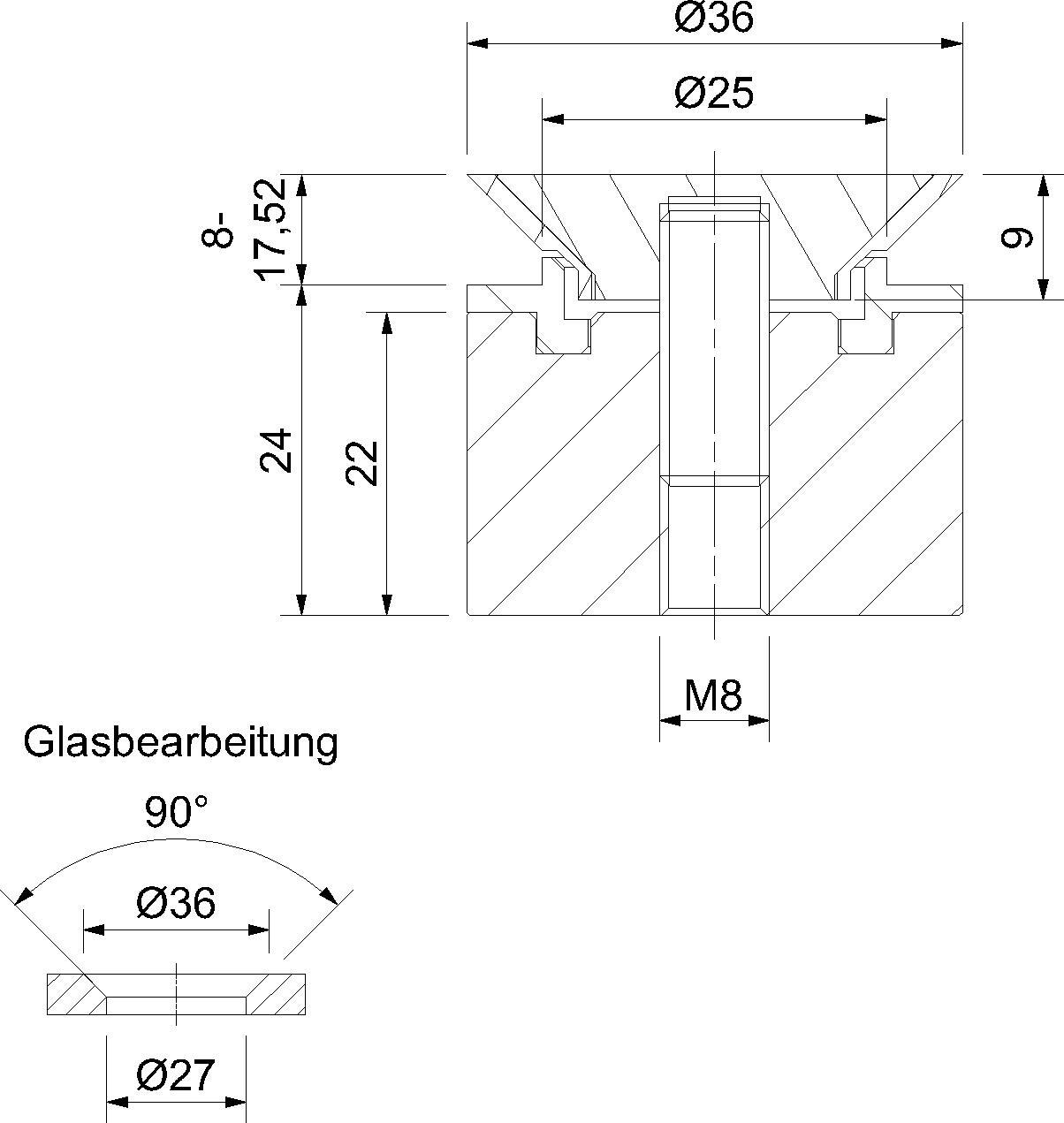 Glas-Punkthalter V2A Senkkopf von Südmetall