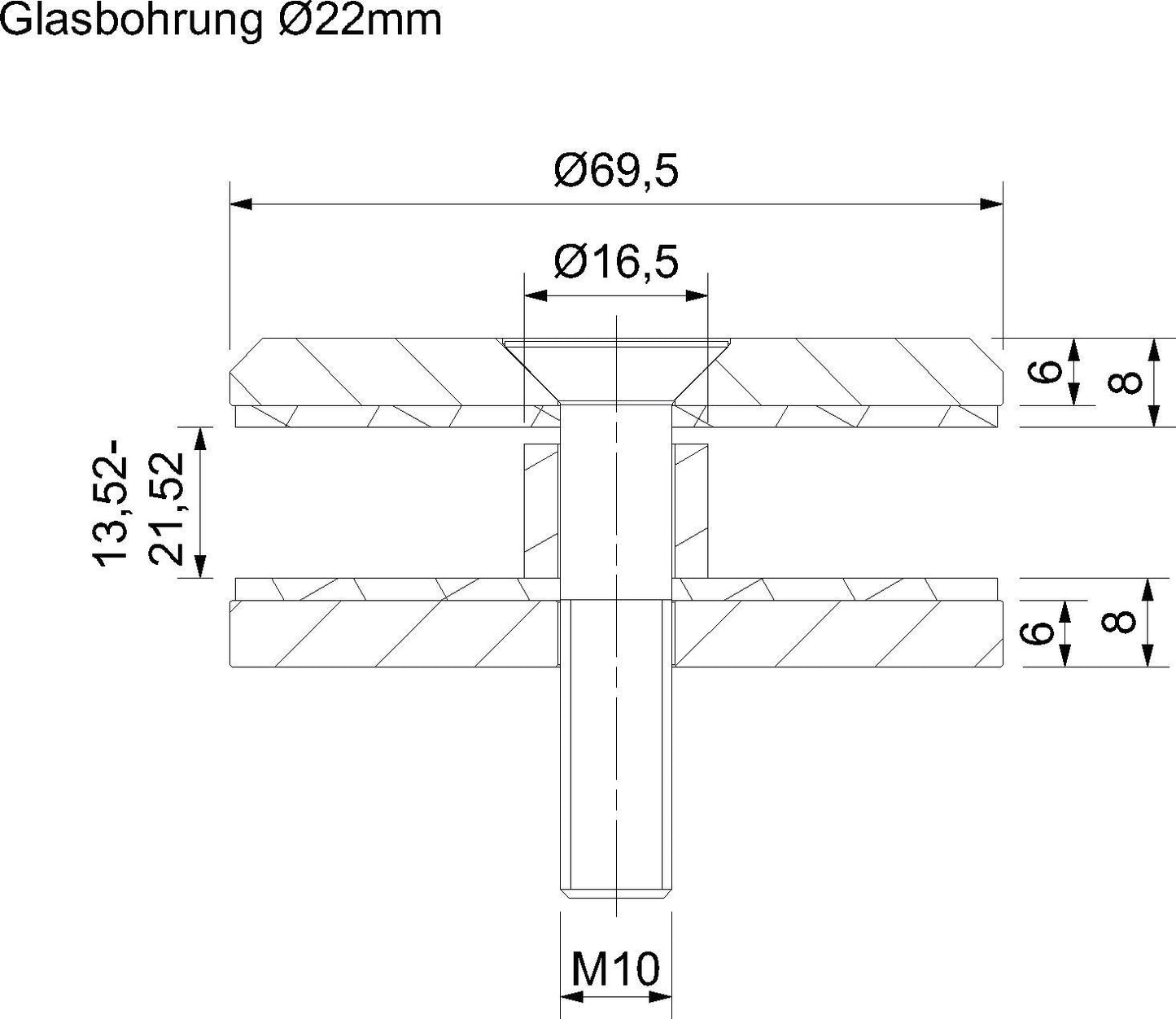 Glas-Punkthalter V2A flach mit Fase und AbP von Südmetall