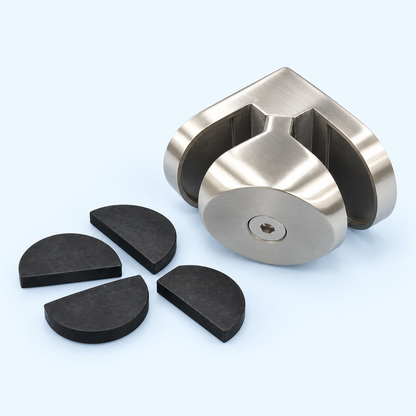 KI-generiertes Gesamtbild: Eck-Glashalter 90° mit vier EPDM-Einlagen
