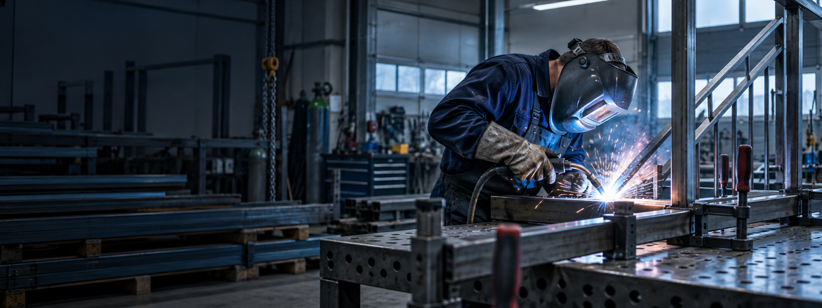 Schlosser bei der Fertigung einer Metallkonstruktion